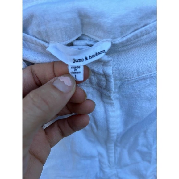 JUNE & HUDSON high waist button accent linen blend white shorts, sz L - Picture 5 of 8